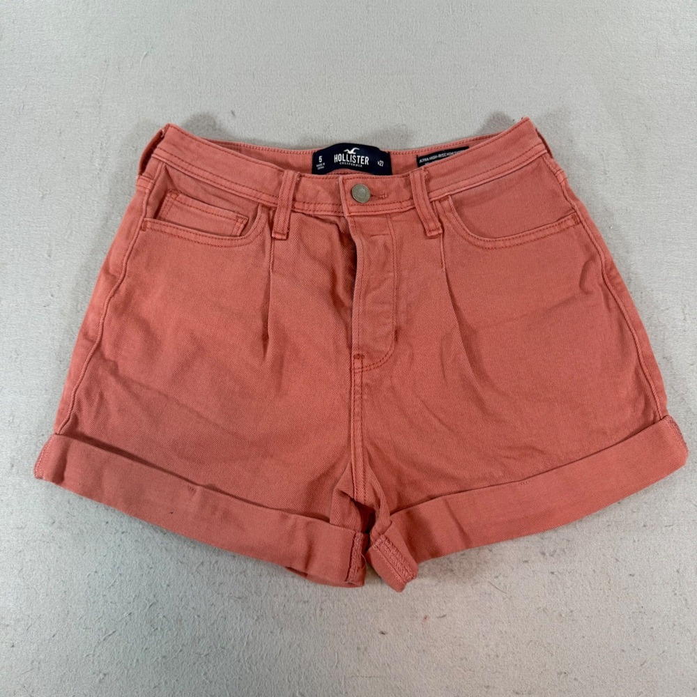 Hollister High Rise Mom‎ Shorts Coral Pink Button Fly Size 5